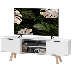 TV taso kaapeilla ja avohyllyillä lastulevy MDF 150 x 39 x 50 cm valkoinen