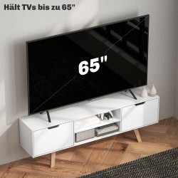 TV-taso kaapeilla ja avohyllyillä, lastulevy/MDF, 150 x 39 x 50 cm, valkoinen