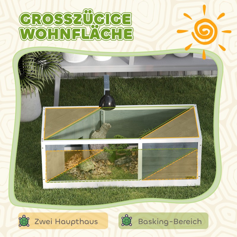 Kilpikonnan asumus läpinäkyvällä etuseinällä ja lampunpidikkeellä 120 x 50 x 40 cm harmaa-valkoinen