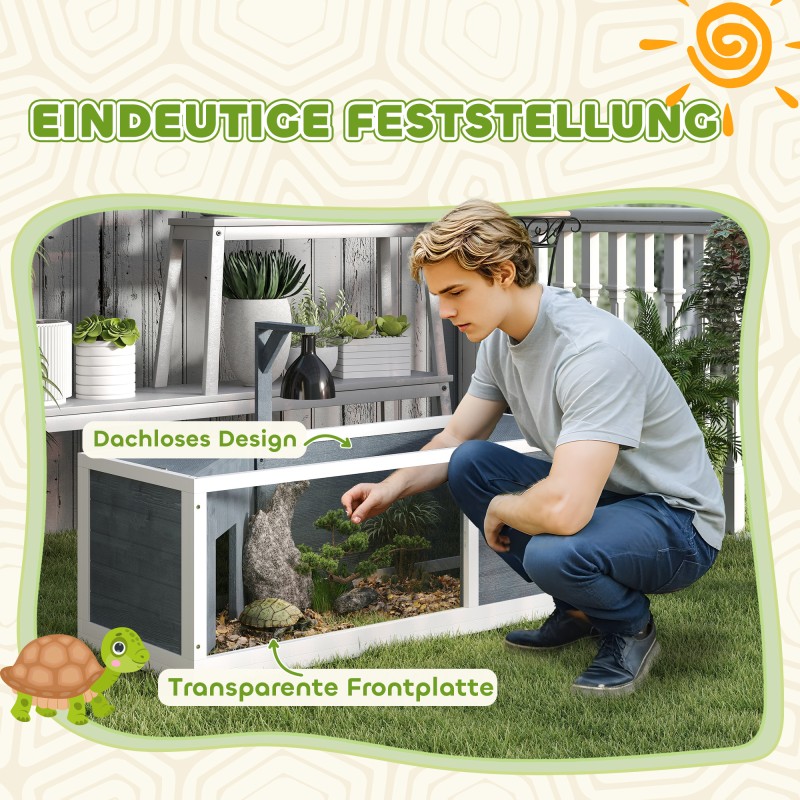 Kilpikonnan asumus läpinäkyvällä etuseinällä ja lampunpidikkeellä 120 x 50 x 40 cm harmaa-valkoinen