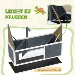 Kilpikonnan asumus läpinäkyvällä etuseinällä ja lampunpidikkeellä 120 x 50 x 40 cm harmaa-valkoinen