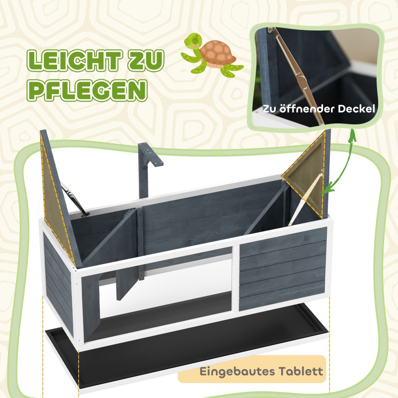 Kilpikonnan asumus läpinäkyvällä etuseinällä ja lampunpidikkeellä 120 x 50 x 40 cm harmaa-valkoinen