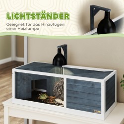 Kilpikonnan asumus läpinäkyvällä etuseinällä ja lampunpidikkeellä 120 x 50 x 40 cm harmaa-valkoinen