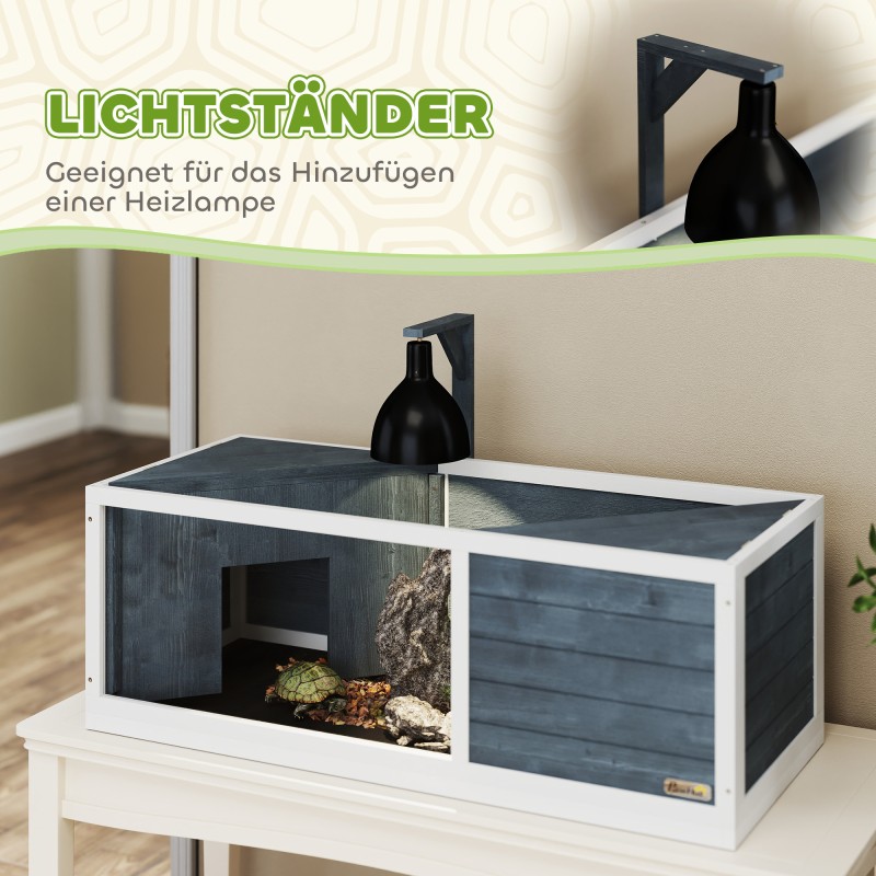 Kilpikonnan asumus läpinäkyvällä etuseinällä ja lampunpidikkeellä 120 x 50 x 40 cm harmaa-valkoinen