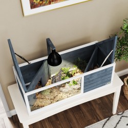 Kilpikonnan asumus läpinäkyvällä etuseinällä ja lampunpidikkeellä 120 x 50 x 40 cm harmaa-valkoinen