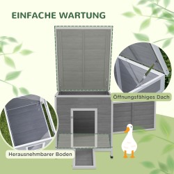 Ulkokoppi ankoille kanoille hanhille ja kaneille, kuusipuuta, asfalttikatto, 63 x 82 x 76 cm, vaaleanharmaa