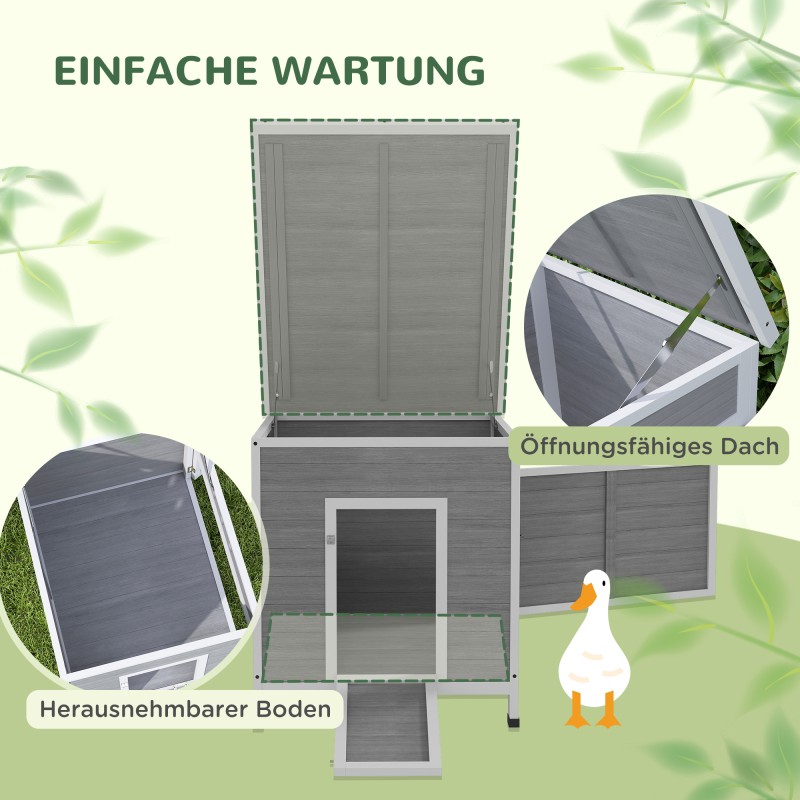 Ulkokoppi ankoille kanoille hanhille ja kaneille, kuusipuuta, asfalttikatto, 63 x 82 x 76 cm, vaaleanharmaa