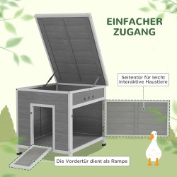 Ulkokoppi ankoille kanoille hanhille ja kaneille, kuusipuuta, asfalttikatto, 63 x 82 x 76 cm, vaaleanharmaa