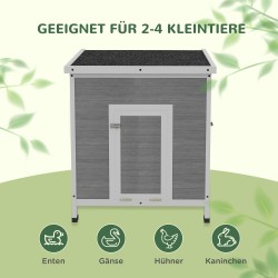 Ulkokoppi ankoille kanoille hanhille ja kaneille, kuusipuuta, asfalttikatto, 63 x 82 x 76 cm, vaaleanharmaa