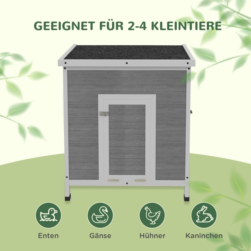 Ulkokoppi ankoille kanoille hanhille ja kaneille, kuusipuuta, asfalttikatto, 63 x 82 x 76 cm, vaaleanharmaa