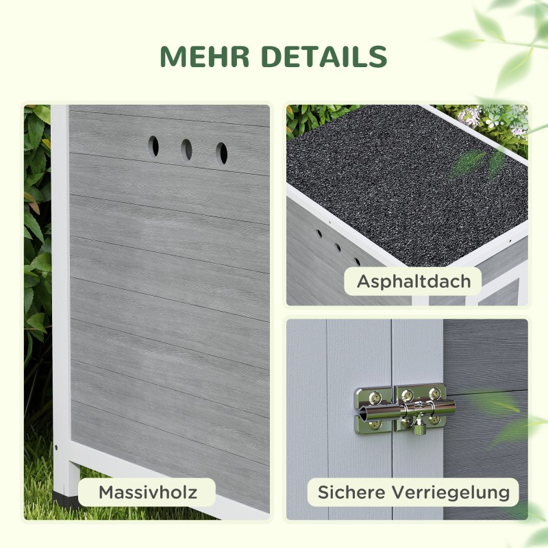 Ulkokoppi ankoille kanoille hanhille ja kaneille, kuusipuuta, asfalttikatto, 63 x 82 x 76 cm, vaaleanharmaa