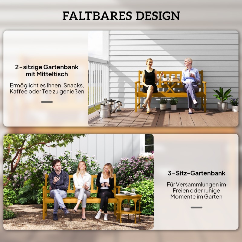 Puutarhapenkki 2–3 hengelle, akaasiapuu, taitettavalla pöydällä, 149x56,5x89 cm, teak