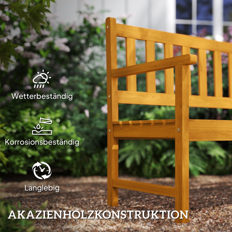 Puutarhapenkki 2–3 hengelle, akaasiapuu, taitettavalla pöydällä, 149x56,5x89 cm, teak