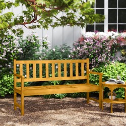 Puutarhapenkki 2–3 hengelle, akaasiapuu, taitettavalla pöydällä, 149x56,5x89 cm, teak