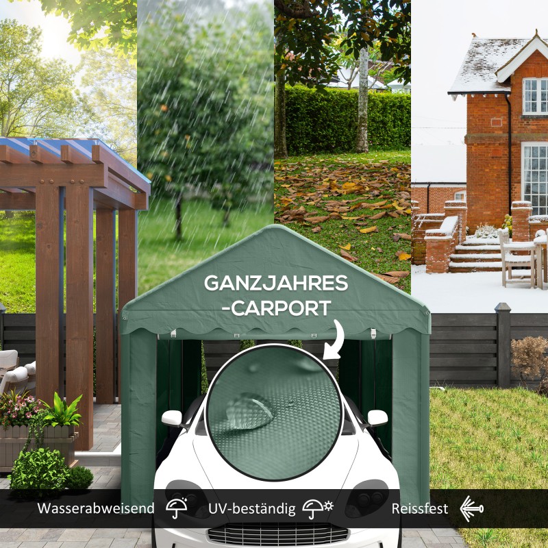 Autotallikatos autoille ja veneille, teräsrunko ja polyesterikate, 3 x 6 m, vihreä