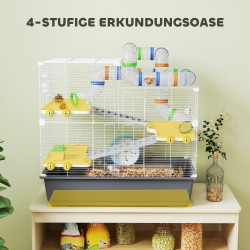 Hamsterihäkki kääpiöhamsterille, 4 tasoa, tunnelijärjestelmä, tarvikkeet, 78 x 45 x 73 cm, harmaa