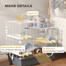 Hamsterihäkki kääpiöhamsterille, 4 tasoa, tunnelijärjestelmä, tarvikkeet, 78 x 45 x 73 cm, harmaa