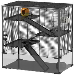 Hamsterinhäkki kääpiöhamsterille lasipohja 4 tasoa teräs alumiini lasi 78 5 x 48 5 x 80 cm musta