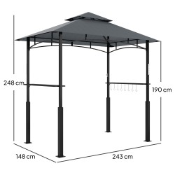 Grillikatos ulkokäyttöön, metalli ja polyesteri, maustehyllyt ja LED-valaistus, 243 x 148 x 248 cm, tummanharmaa