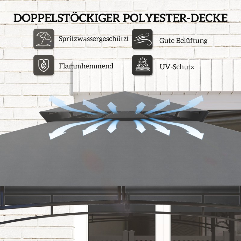 Grillikatos ulkokäyttöön, metalli ja polyesteri, maustehyllyt ja LED-valaistus, 243 x 148 x 248 cm, tummanharmaa