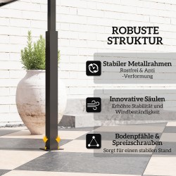 Grillikatos ulkokäyttöön, metalli ja polyesteri, maustehyllyt ja LED-valaistus, 243 x 148 x 248 cm, tummanharmaa