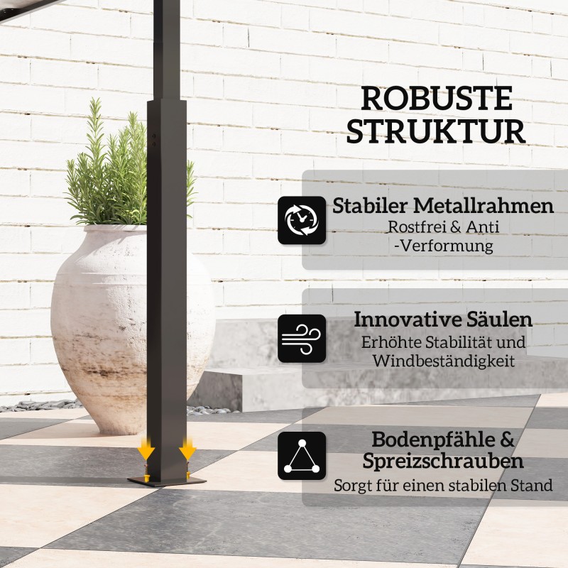 Grillikatos ulkokäyttöön, metalli ja polyesteri, maustehyllyt ja LED-valaistus, 243 x 148 x 248 cm, tummanharmaa