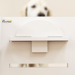 Koiran ruokintateline kahdella teräskupilla ja hidastavalla ruokailumatolla, korkeussäädettävä, valkoinen