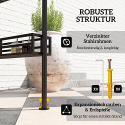 Grillikatos ulkokeittiölle, teräsrunko ja polyesterikatto, hyllyt ja säilytyskorit, beige