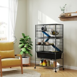 Pieneläinhäkki 5 tasoa teräs ja muovi 88 x 48 x 150,5 cm tummanharmaa