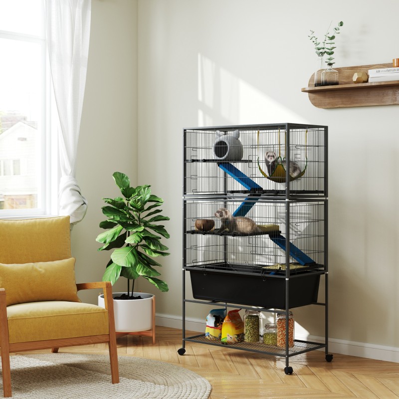 Pieneläinhäkki 5 tasoa teräs ja muovi 88 x 48 x 150,5 cm tummanharmaa