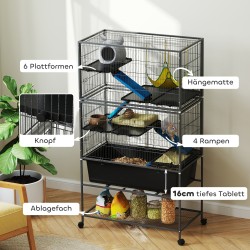 Pieneläinhäkki 5 tasoa teräs ja muovi 88 x 48 x 150,5 cm tummanharmaa