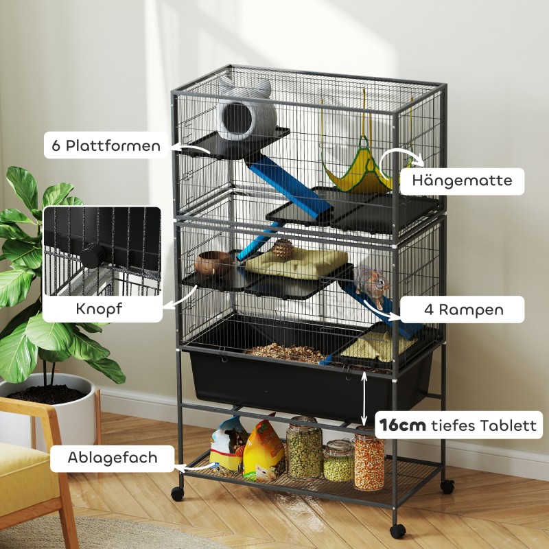 Pieneläinhäkki 5 tasoa teräs ja muovi 88 x 48 x 150,5 cm tummanharmaa