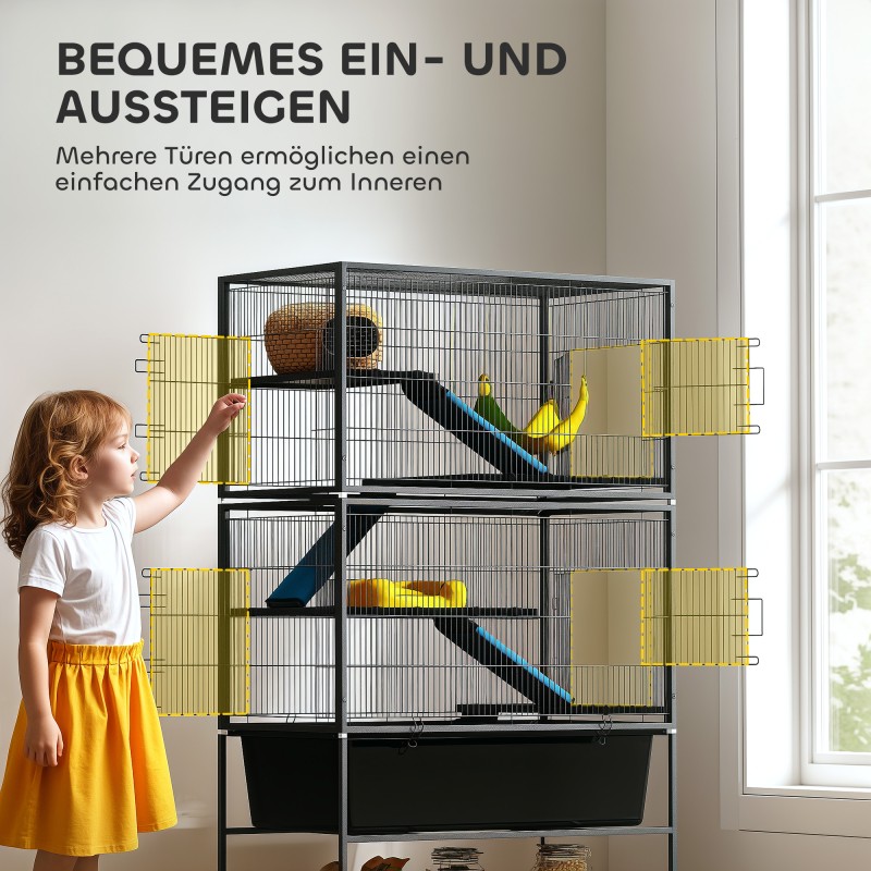 Pieneläinhäkki 5 tasoa teräs ja muovi 88 x 48 x 150,5 cm tummanharmaa