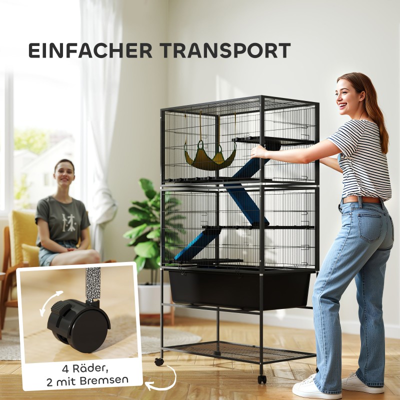 Pieneläinhäkki 5 tasoa teräs ja muovi 88 x 48 x 150,5 cm tummanharmaa