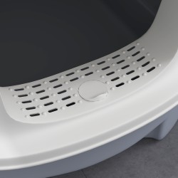 Kissan suljettu hiekkalaatikko yläaukolla ja vetolaatikolla, muovi, 40,5 x 52,5 x 42,5 cm, harmaa-valkoinen-musta