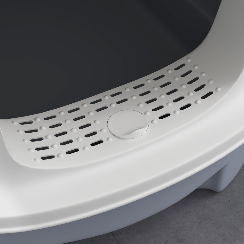 Kissan suljettu hiekkalaatikko yläaukolla ja vetolaatikolla, muovi, 40,5 x 52,5 x 42,5 cm, harmaa-valkoinen-musta