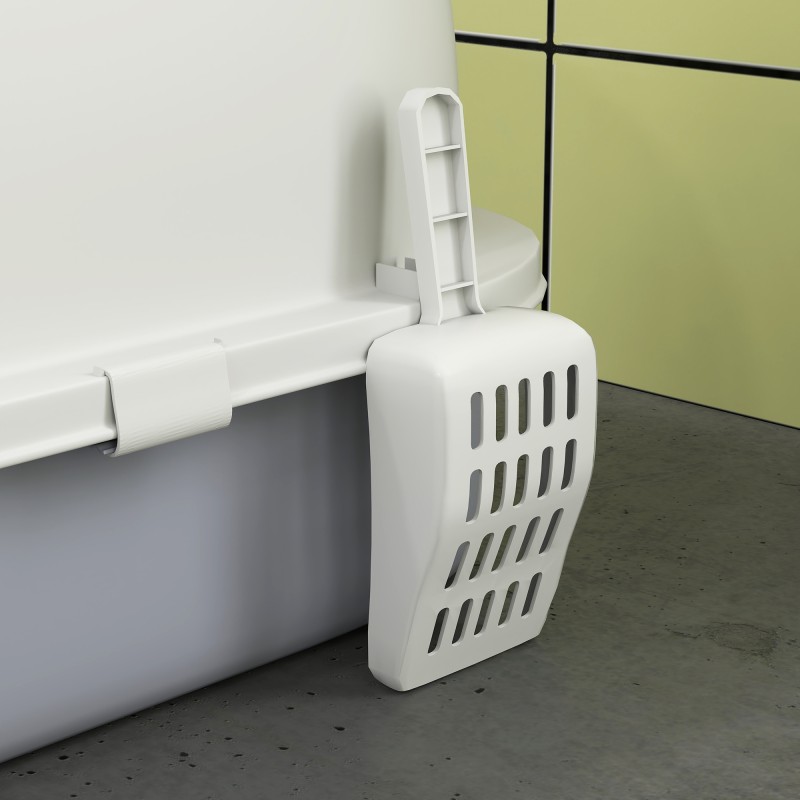 Kissanvessa kannellinen hiekkalaatikko hajusuodattimella ja lapio 40,5 x 52 x 39 cm harmaa