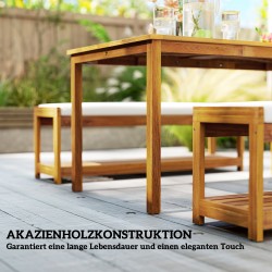 Puutarhan ruokailuryhmä 3-osainen, akasiapuu, pöytä 150x85x75 cm ja 2 penkkiä, teak/harmaa