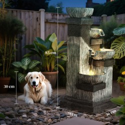 Ulkokäyttöön vesiputousallas 4-tasoinen LED-valoilla ja pumpulla, 85 cm, harmaa