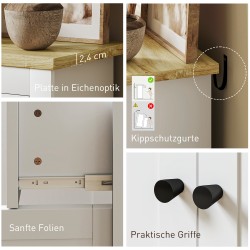 Laatikosto kaappi soft close -ovilla ja 2 laatikolla, lastulevy, 79 x 35 x 80 cm, valkoinen tammi