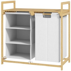 Pyykkikaappi bambusta 2 kangaspussilla ja vetolaatikolla 70 x 36 x 70 cm valkoinen puu