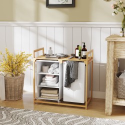 Pyykkikaappi bambusta 2 kangaspussilla ja vetolaatikolla 70 x 36 x 70 cm valkoinen/puu