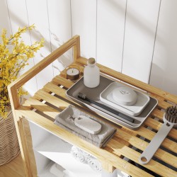 Pyykkikaappi bambusta 2 kangaspussilla ja vetolaatikolla 70 x 36 x 70 cm valkoinen/puu