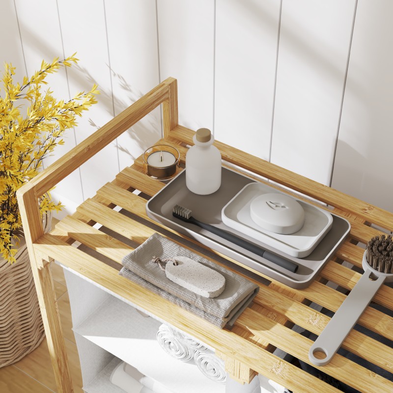 Pyykkikaappi bambusta 2 kangaspussilla ja vetolaatikolla 70 x 36 x 70 cm valkoinen/puu