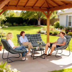 4-osainen terassikalustesetti ulkokäyttöön, teräsrunko, 2 tuolia, 2 hengen sohva ja pöytä, harmaa