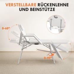 Taittuva hoitopöytä / hierontapöytä, keinonahka, teräsrunko, 182 x 62 cm, valkoinen