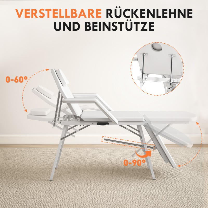 Taittuva hoitopöytä / hierontapöytä, keinonahka, teräsrunko, 182 x 62 cm, valkoinen