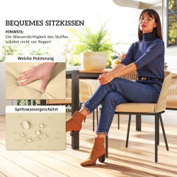 Puutarhakalustesetti 5-osainen terassi, polyrottinki ja akasiapuu, 4 tuolia ja pöytä, khaki/musta/naturalsävy