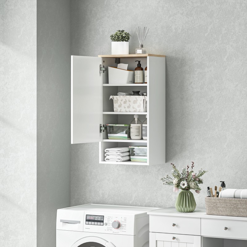 Seinään kiinnitettävä kylpyhuonekaappi säädettävillä hyllyillä 40x27x77 cm valkoinen