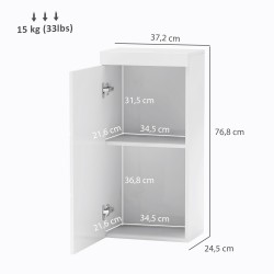 Seinään kiinnitettävä kylpyhuonekaappi, kaksitasoinen, lastulevy/MDF, 37,2 x 24,5 x 76,8 cm, valkoinen